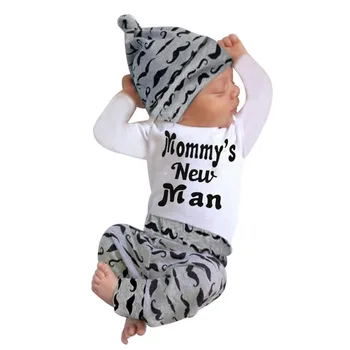0-24 м Комплект одежды для новорожденных мальчиков, Хлопковый Новый Комбинезон с принтом, топ + Брюки-леггинсы + Кепка, Модный наряд из 3 предметов