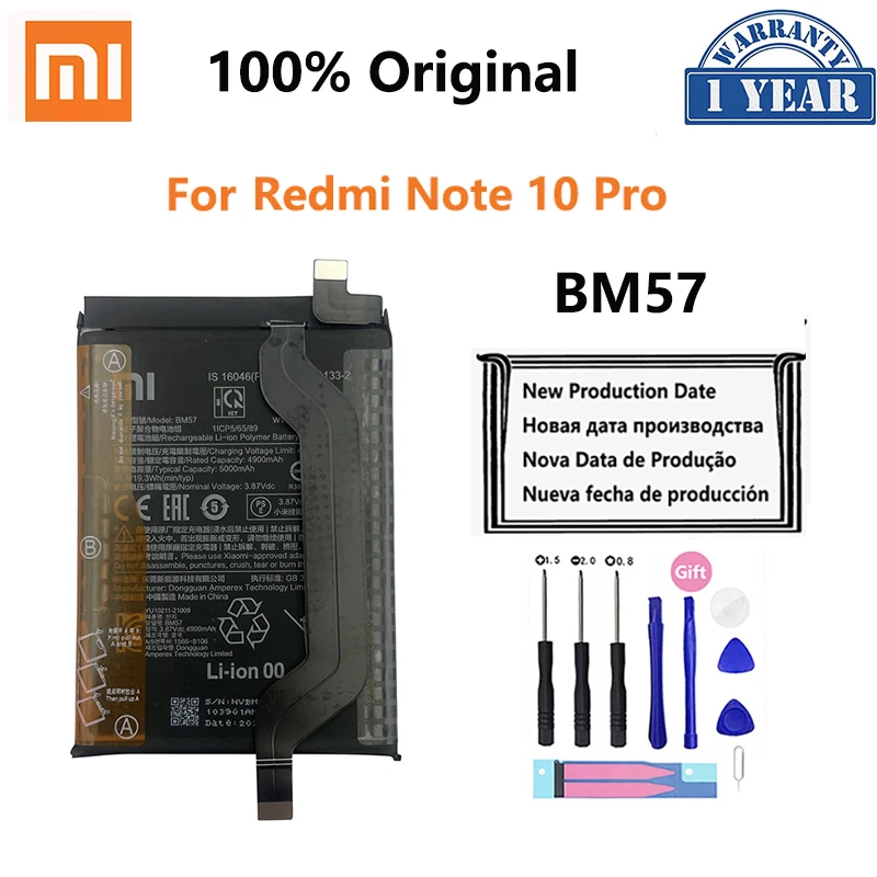 100% Оригинальный аккумулятор для телефона BM57 емкостью 5000 мАч для Xiaomi Redmi Note 10 Pro 10Pro, запасные батареи для телефона Bateria