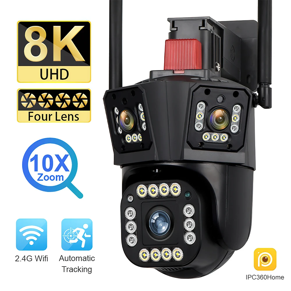 2.4 G WIFI 8K IP-Камера С Зумом На Открытом Воздухе С Четырьмя объективами И Тремя Экранами PTZ WiFi Камера Для Защиты Безопасности Цветная Камера Ночного Видения