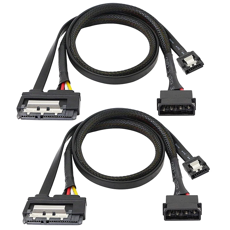 2 Шт Кабель для передачи данных SATA 6G, Удлинитель SATA Power 2-В-1, Разъем LP4 IDE для подключения к SATA 15P с 7-контактным разъемом Serial III