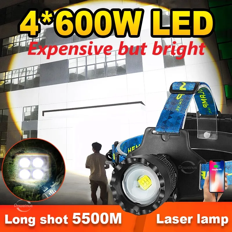2024 Супер Яркий 3 * 600 Вт Headlamp18650 Перезаряжаемый USB Лазерный Светодиодный Головной Фонарик Высокой Мощности Фары Кемпинг Рыбалка Головной Фонарь