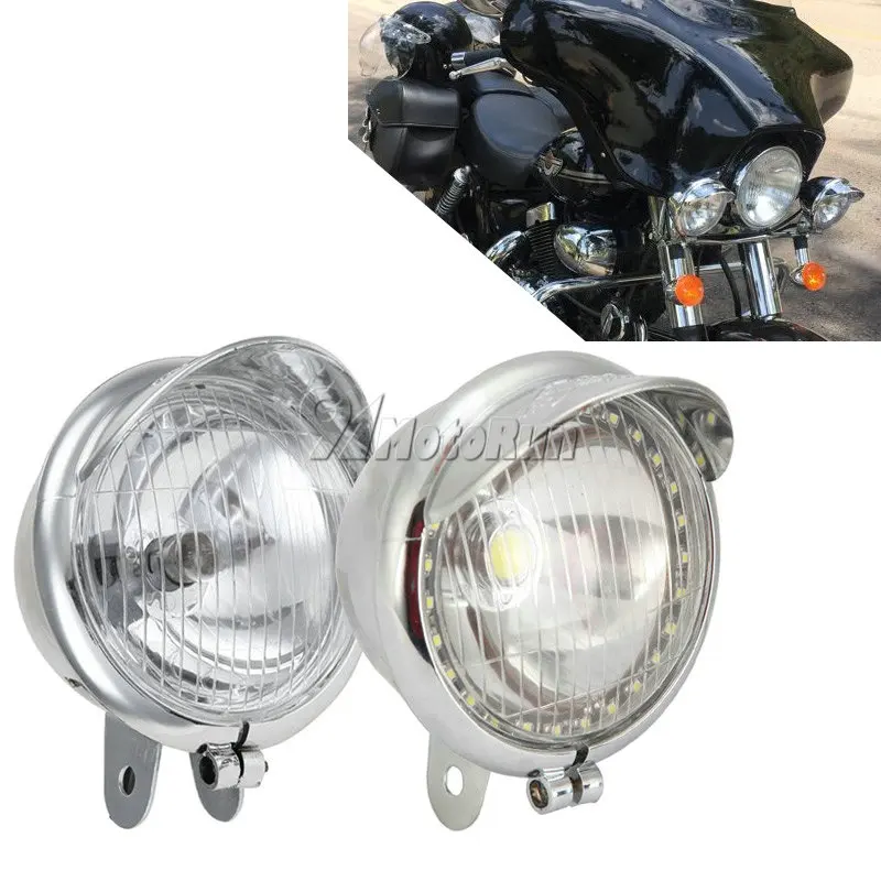 2x Мотоцикл Хромированное Противотуманное Пятно Lihgts LED Для Honda Suzuki Kawasaki Yamaha Harley Street Bob Fatboy XL883 Уличный Велосипед 0
