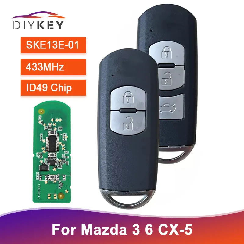 DIYKEY Новый Сменный Пульт Дистанционного управления 433 МГц С чипом 49 Для MAZDA CX-3 Axela CX-5 Atenza Модель: SKE13E-01 SKE13E-02 Смарт-брелок