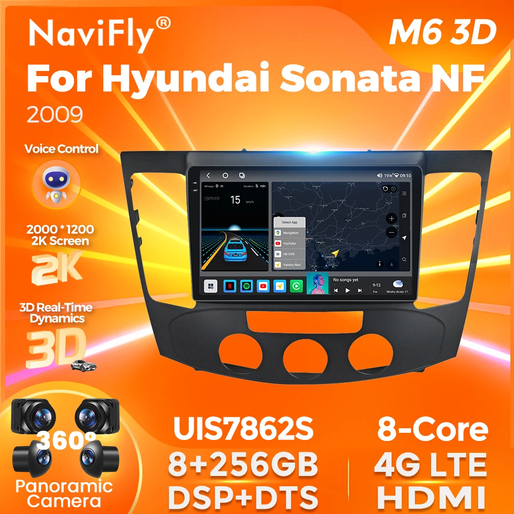 Navifly 2 Din Android Авторадио Для Hyundai Sonata NF 2008-2010 Автомобильный Стерео Мультимедийный Плеер Навигация GPS Carplay 2Din БЕЗ DVD
