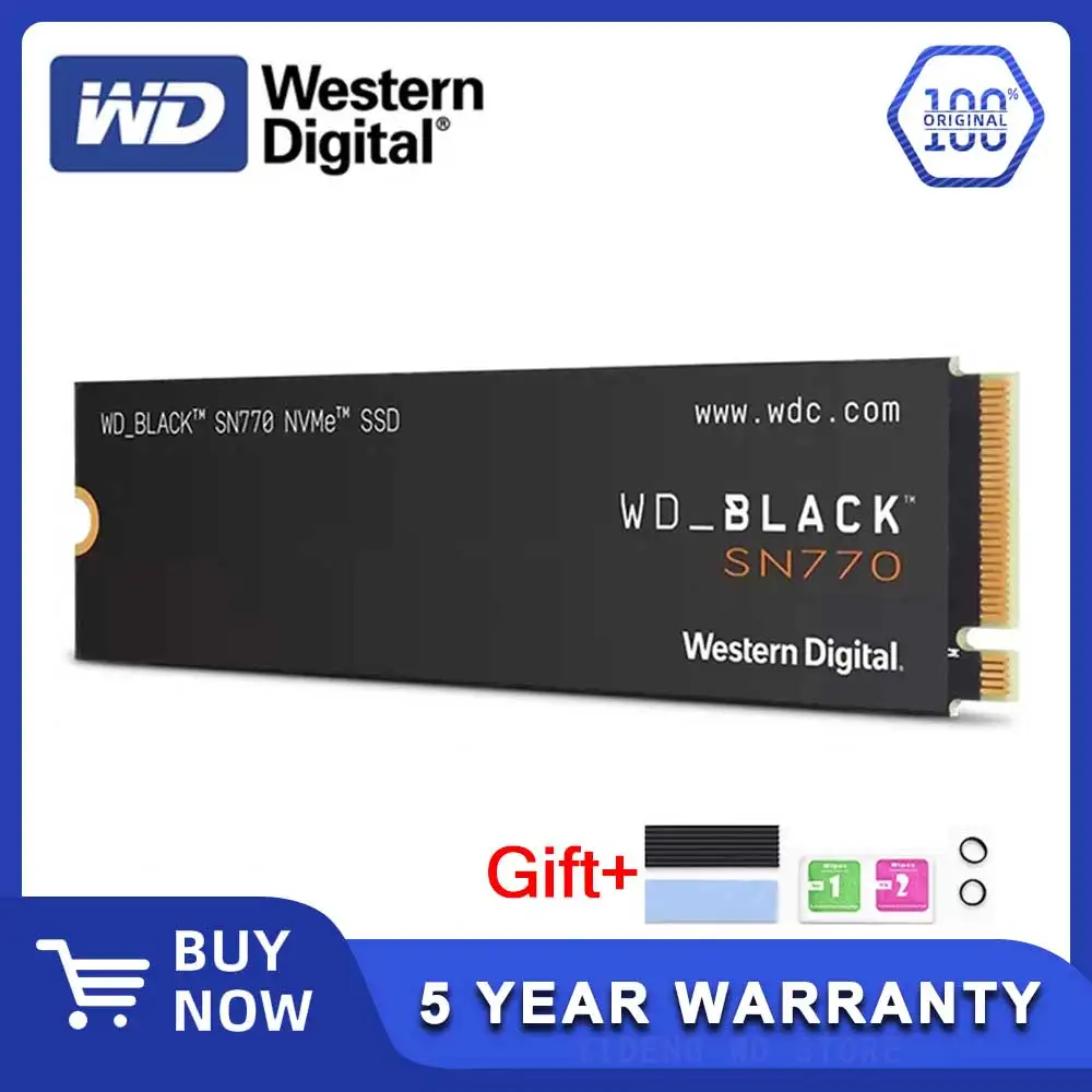 Western Digital WD BLACK SN770 2TB 1TB 500G 250G Внутренний Игровой Твердотельный Накопитель Gen4 PCIe M.2 2280 Для ноутбуков и настольных ПК PS5
