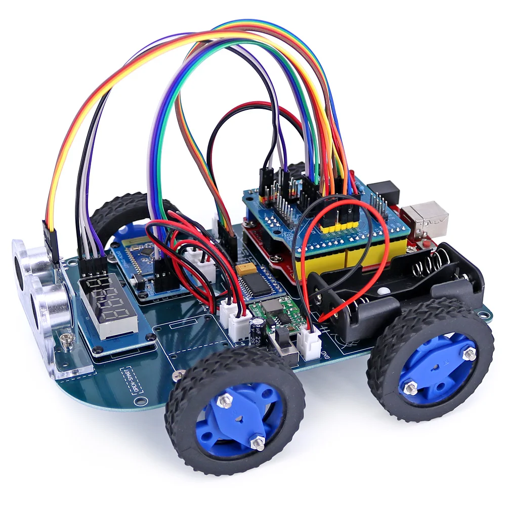 Автомобильный комплект N20 Gear Motor 4WD Smart Robot с Bluetooth-совместимым Управлением и Ультразвуковым модулем с 4-значным Дисплеем / Учебное пособие для Arduino