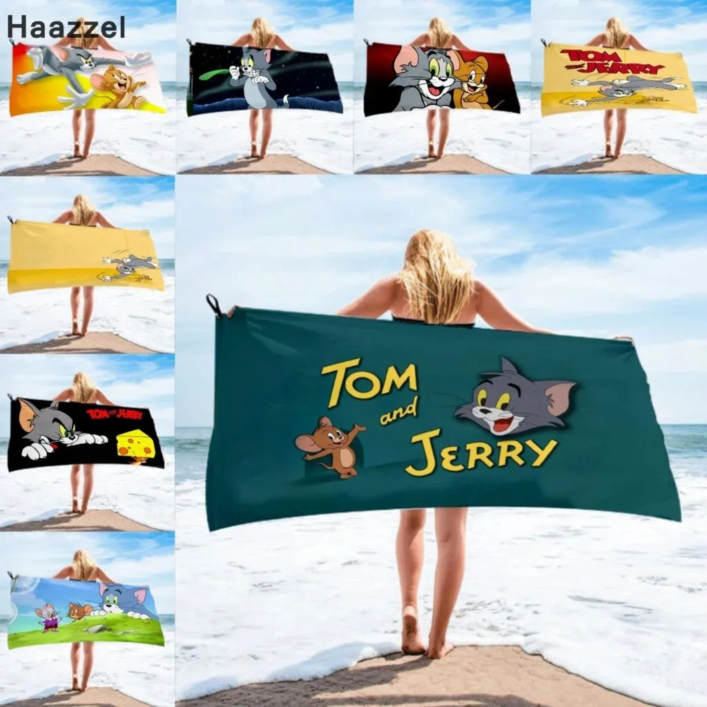 Банное полотенце с котом и мышкой Tom Jerry, пляжное полотенце, женская длинная юбка с шелковым принтом, завернутое бикини, покрытое солнцезащитным одеялом