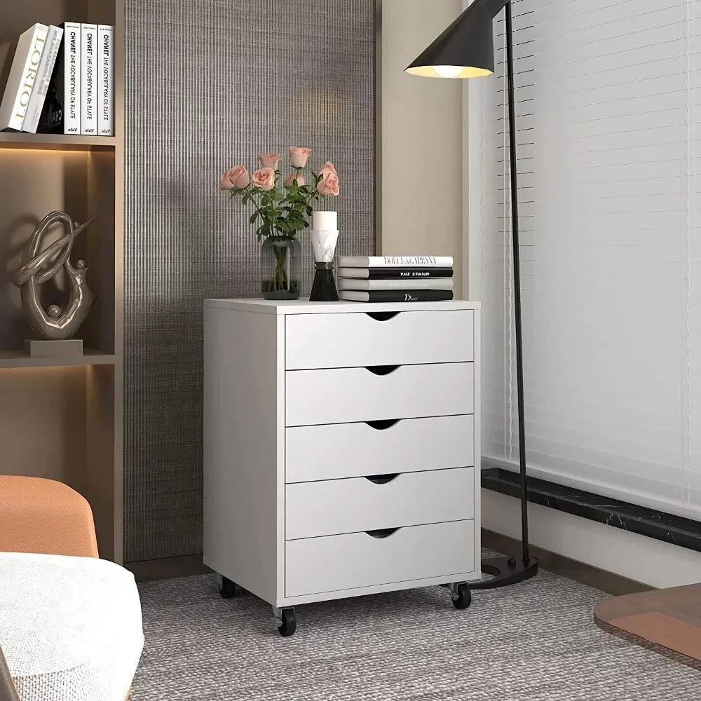 Деревянный картотечный шкаф с 5 ящиками, передвижной органайзер для офисного хранения, тележка на колесиках для офисного помещения, белая