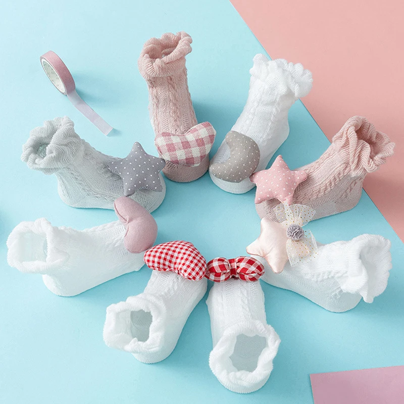Детские носки Lovely Star Heart, Летние сетчатые носки для маленьких девочек и мальчиков, Мягкие хлопчатобумажные носки для новорожденных, Напольный носок для малышей.