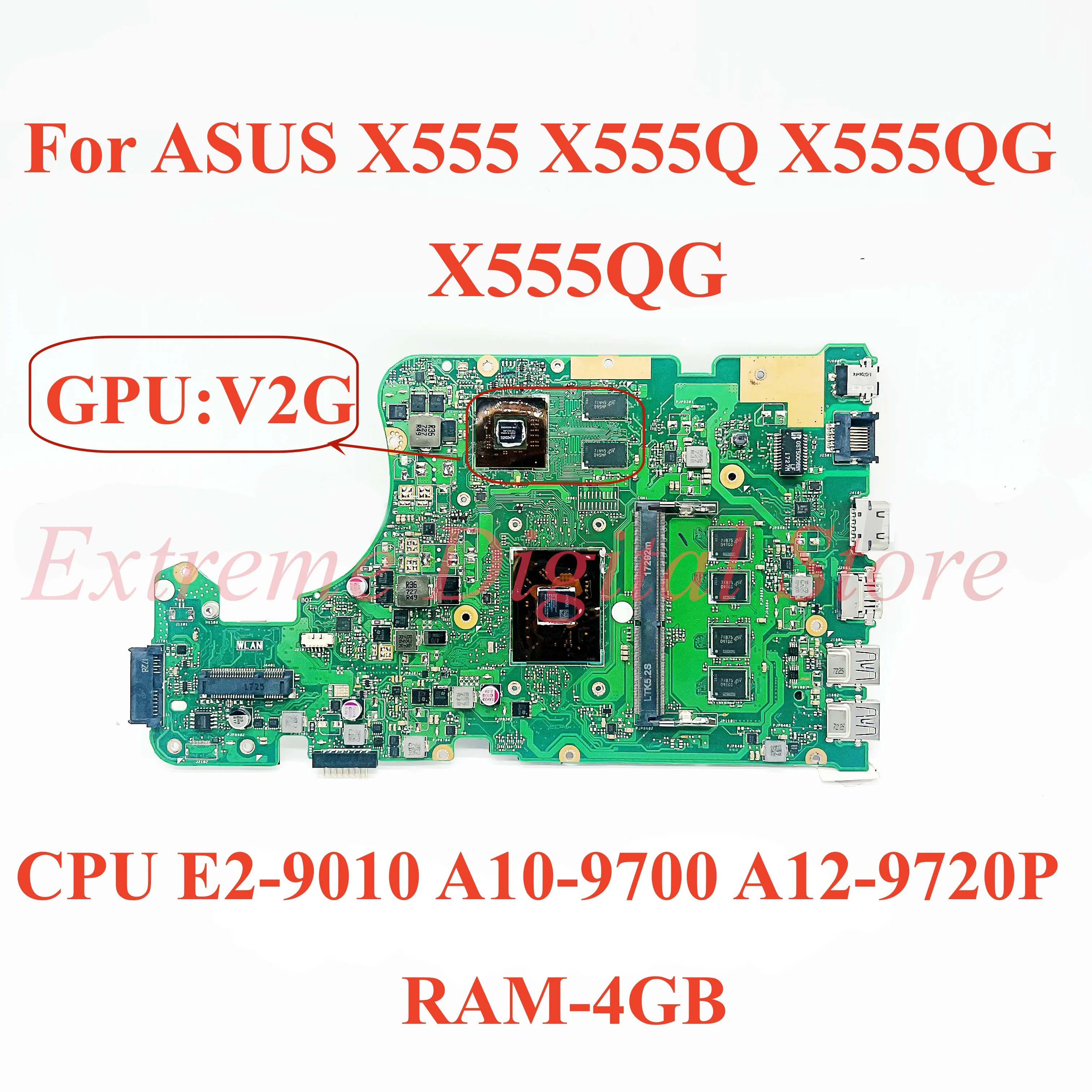 Для ASUS X555 X555Q X555QG Материнская плата ноутбука X555QG с процессором E2-9010 A10-9700 A12-9720P Оперативная память-4 ГБ 100% Протестировано, Полностью Работает 0