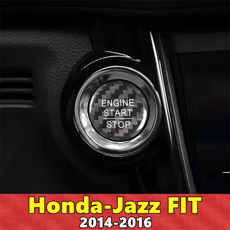 Для Honda Jazz Крышка кнопки запуска и остановки двигателя автомобиля наклейка из настоящего углеродного волокна, подходит для 2014 2015 2016