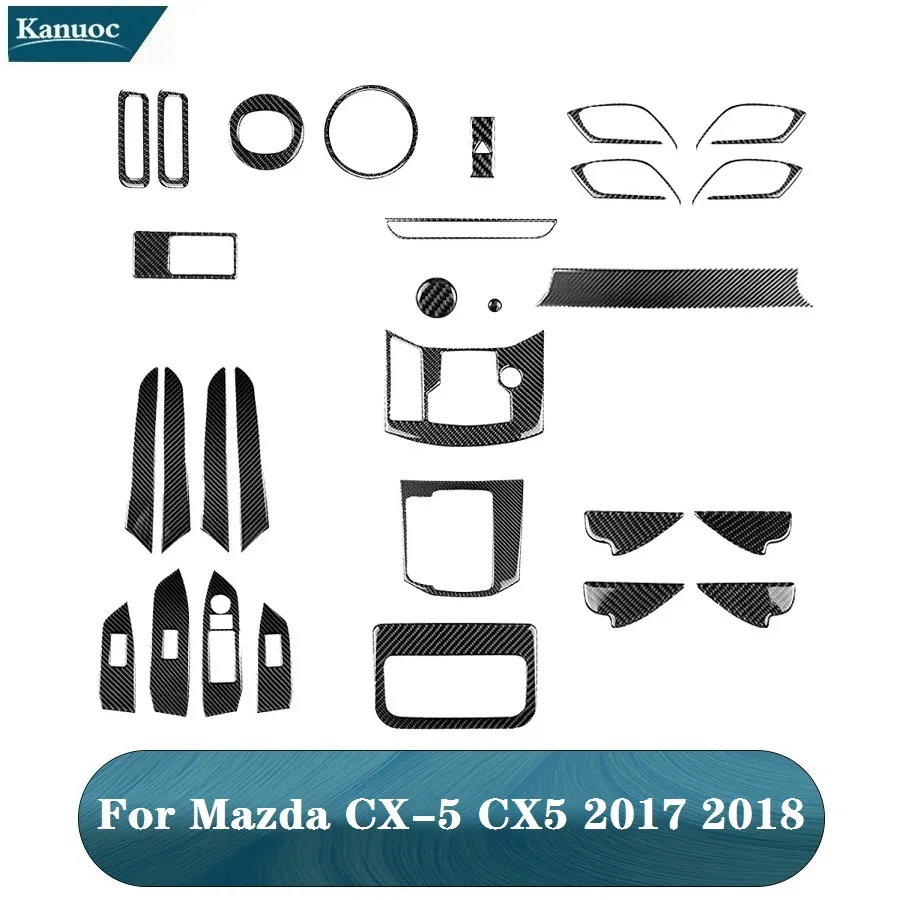 Для Mazda CX-5 CX5 2017 2018 Черные Наклейки из углеродного волокна Декоративные Аксессуары для интерьера автомобиля Центральная панель переключения передач Стеклоподъемник