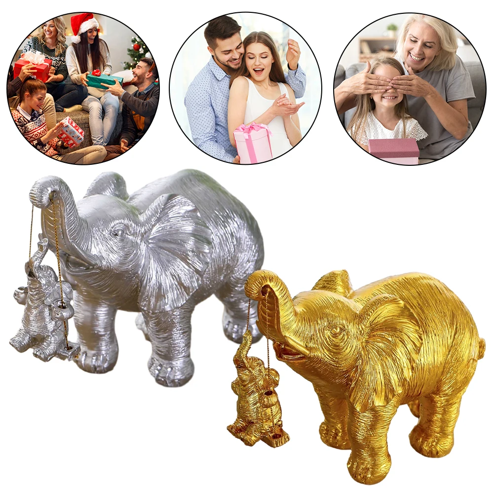 Золотые/серебряные милые фигурки слонов Приносят удачу, орнамент 
