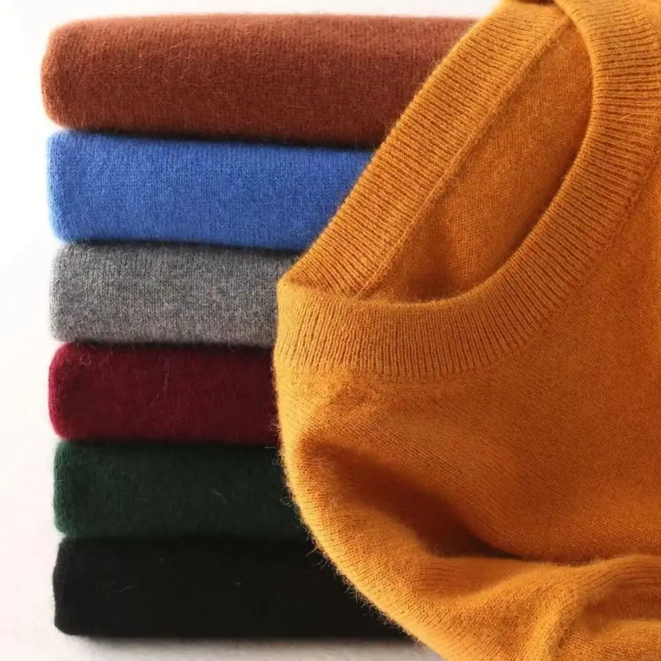 Классический Пуловер из смеси кашемира и хлопка, мужской свитер 2023, Осень-Зима, Повседневный Теплый Базовый вязаный джемпер, Мужской Пуловер Homme