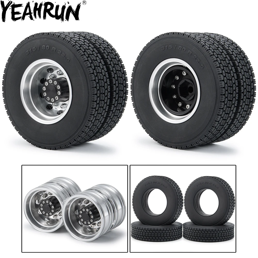 Комплект шин YEAHRUN Tamiya Wheels, алюминиевый обод заднего колеса, ступица и резиновые шины для 1/14 радиоуправляемого тягача с прицепом