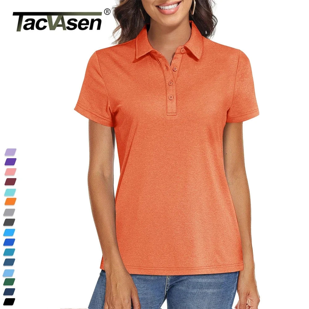 Легкие летние футболки-поло TACVASEN с коротким рукавом, женские теннисные рубашки для гольфа на 4 пуговицах, повседневная спортивная одежда для бега на открытом воздухе.