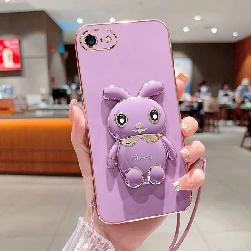 Милый мультяшный кролик Складная подставка для Iphone 7 8 Чехол для телефона с ремешком Роскошное Покрытие