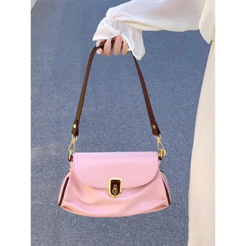 Модная сумка для подмышек 2023, женский нишевый дизайн, мягкая кожаная плиссированная сумка контрастного цвета, красивая элегантная сумка через плечо