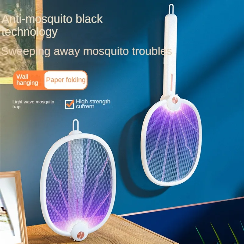Новая лампа от комаров, USB Перезаряжаемая Электрическая Складная ракетка от комаров, Мухобойка, Репеллентная лампа 3000 В