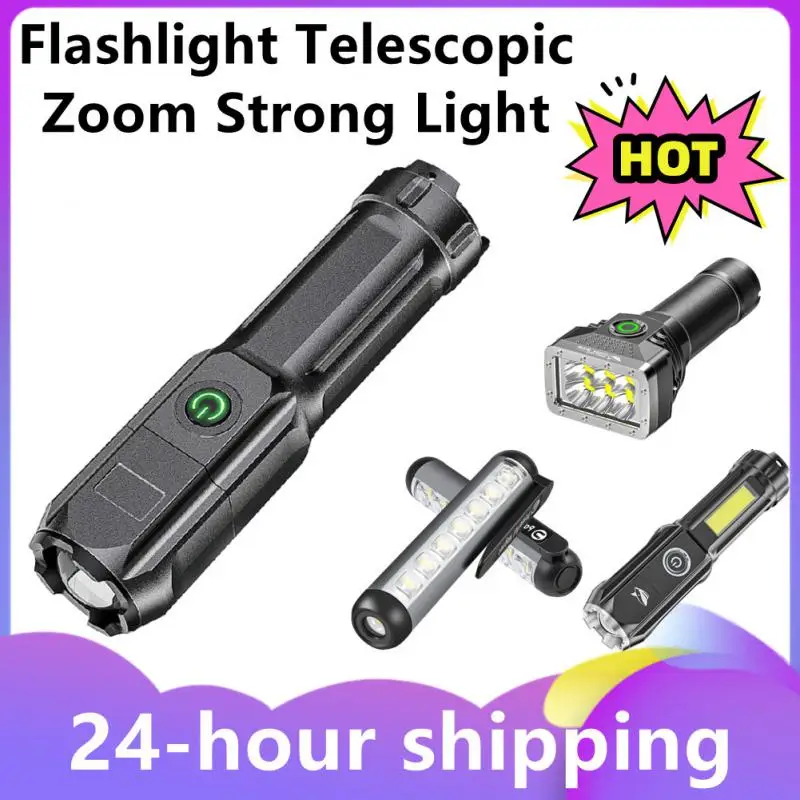 Новый стиль, телескопический зум, фонарик с сильным светом, зарядка через USB, Маленький портативный прожектор, лампа для наружного освещения дальнего действия 0