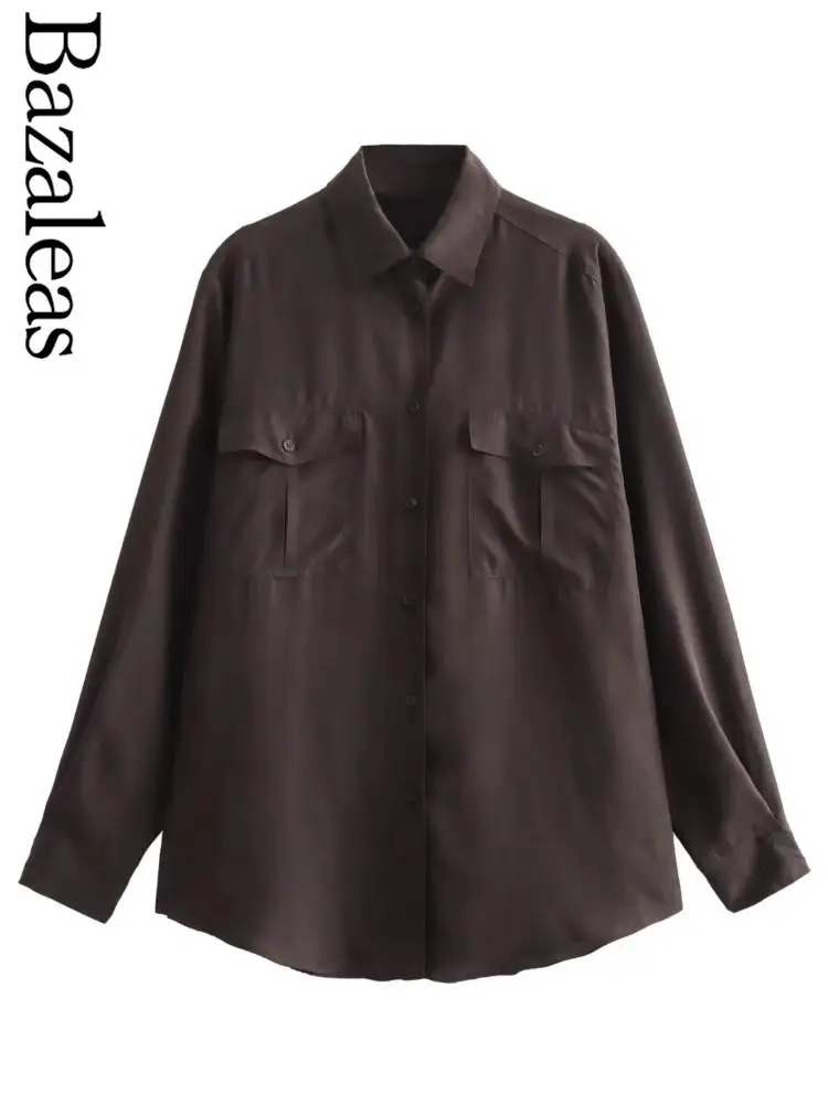 Официальные коричневые женские рубашки и блузки, женские рубашки Y2K, свободные блузки с двойным карманом, магазин traf