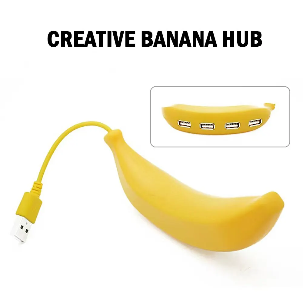 Очаровательный забавный дизайн в форме банана, USB 2.0, 4-портовый концентратор, портативный креативный удлинитель, подходит для ПК, ноутбука Mac.