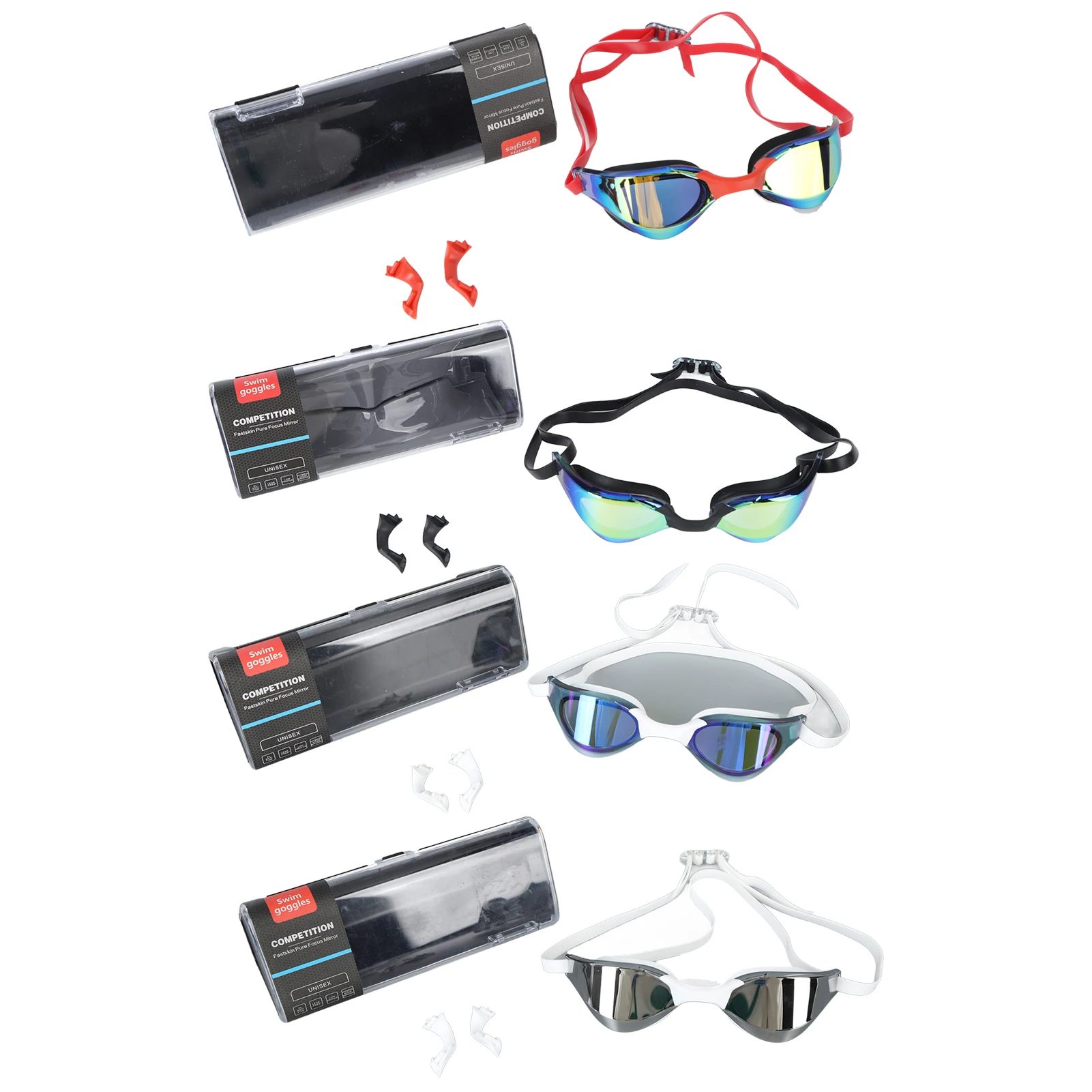 Очки для плавания с цветным покрытием, линзы из ПК, очки для плавания с хорошей светопроницаемостью, гоночные очки с 2 держателями для носа для подводного плавания