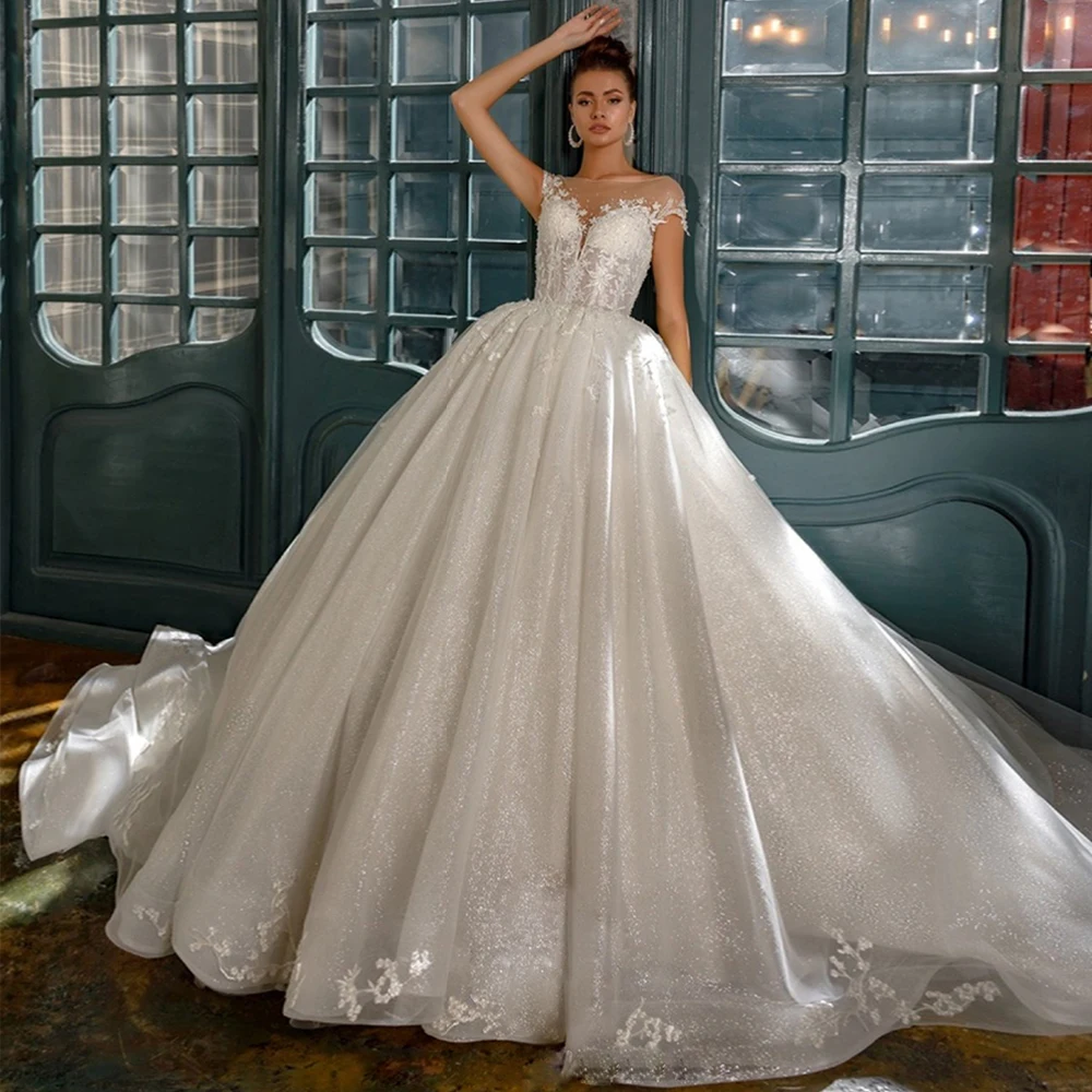 Платье принцессы с коротким рукавом, выполненное на заказ, Расшитое бисером, Блестящее бальное платье принцессы, свадебные платья Большого размера