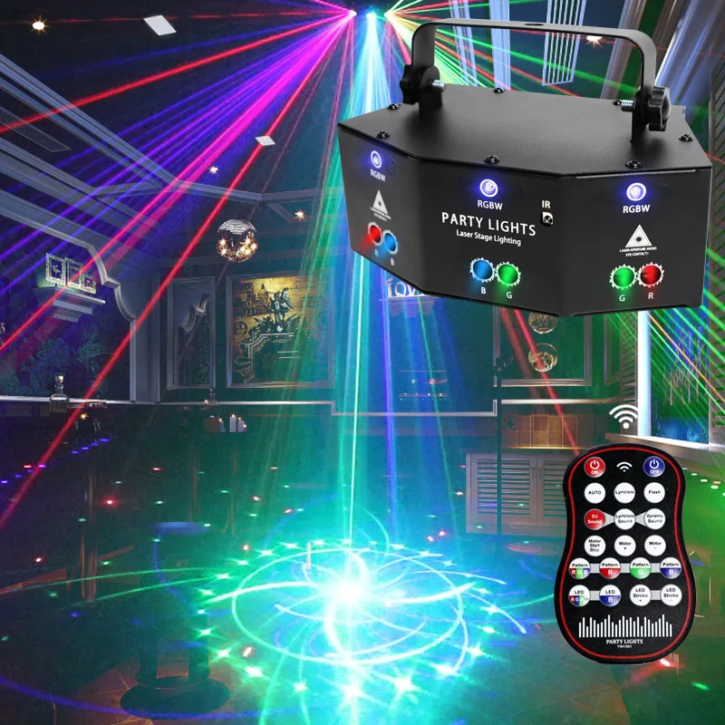 Проектор 9 Eyes RGB Christmas Laser Party Light с дистанционным управлением, украшение лампы для ночного клуба, DJ, караоке-дискотека на Хэллоуин, Лазерный луч