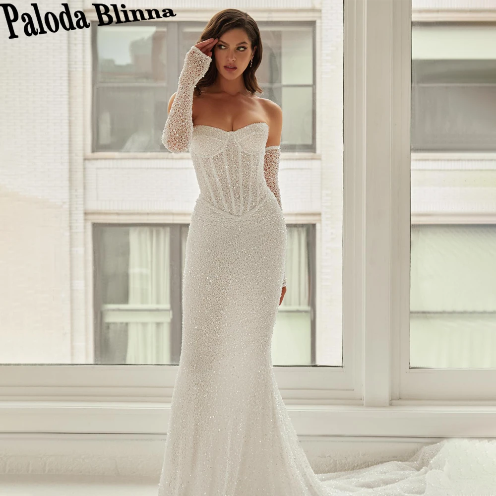 Роскошные Свадебные платья Paloda Mermaid 2024 с Перчатками и Палантином в виде Сердечка для Помолвки Vestido De Casamento, Сшитые на Заказ