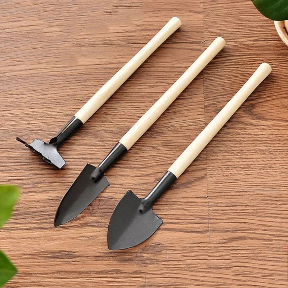 Садовые инструменты, набор из трех предметов, мини-садовые инструменты, многофункциональная лопата, борона, совковая лопата для домашних растений, сосновая лопата для почвы.