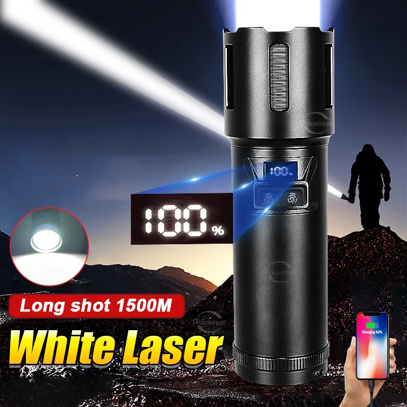 Самый мощный белый лазерный фонарик Мощные перезаряжаемые фонари Супер Яркий 10000LM Дальнобойный фонарик с зумом Аварийные фонари