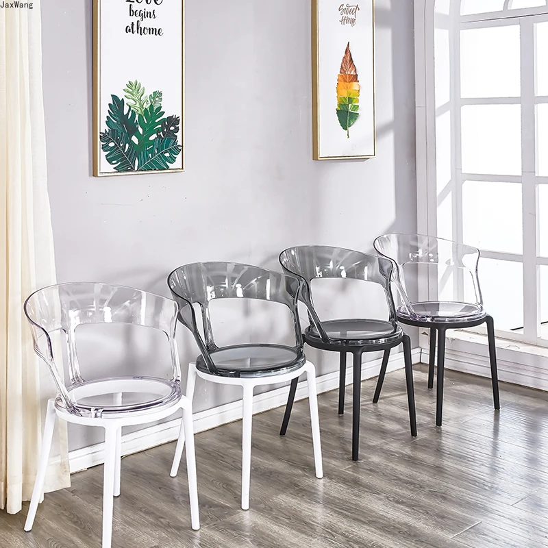 Скандинавский обеденный стул, прозрачный Модный Креативный Современный минималистичный пластиковый стул, Обеденные стулья с полой спинкой, Кухонная мебель