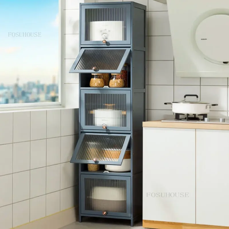 Современные простые кухонные шкафы Кухонная мебель Напольная Кухонная полка Многослойные шкафы для хранения микроволновой печи с откидной дверцей 0