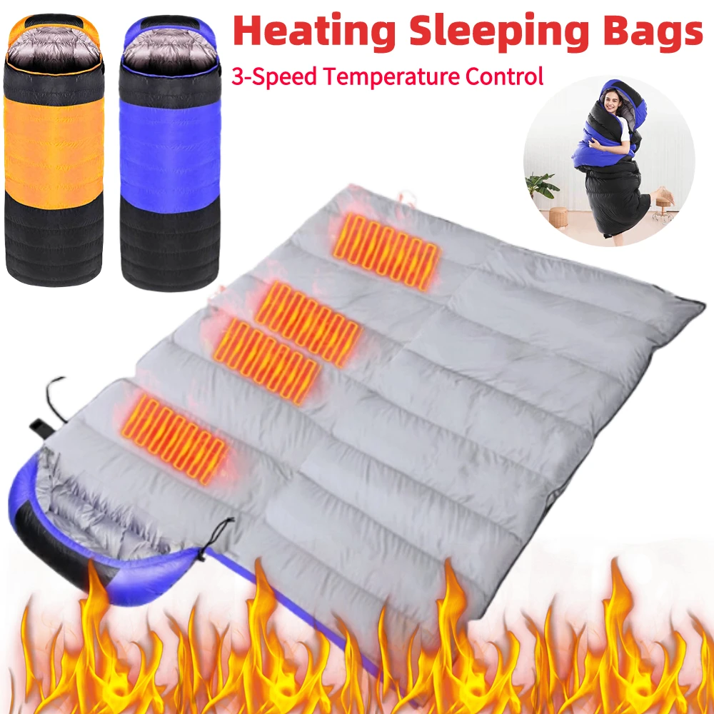 Спальные мешки для кемпинга с электрическим подогревом, легкий 3-уровневый теплый конверт, спальные мешки для пеших походов