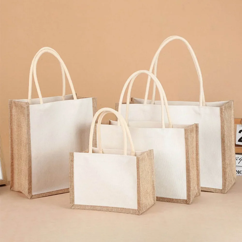 Сумки из эко-ткани, женские сумки-тоут из мешковины и джута, продуктовые сумки большой емкости, водонепроницаемые многоразовые сумки для покупок, Сумочка, кошелек