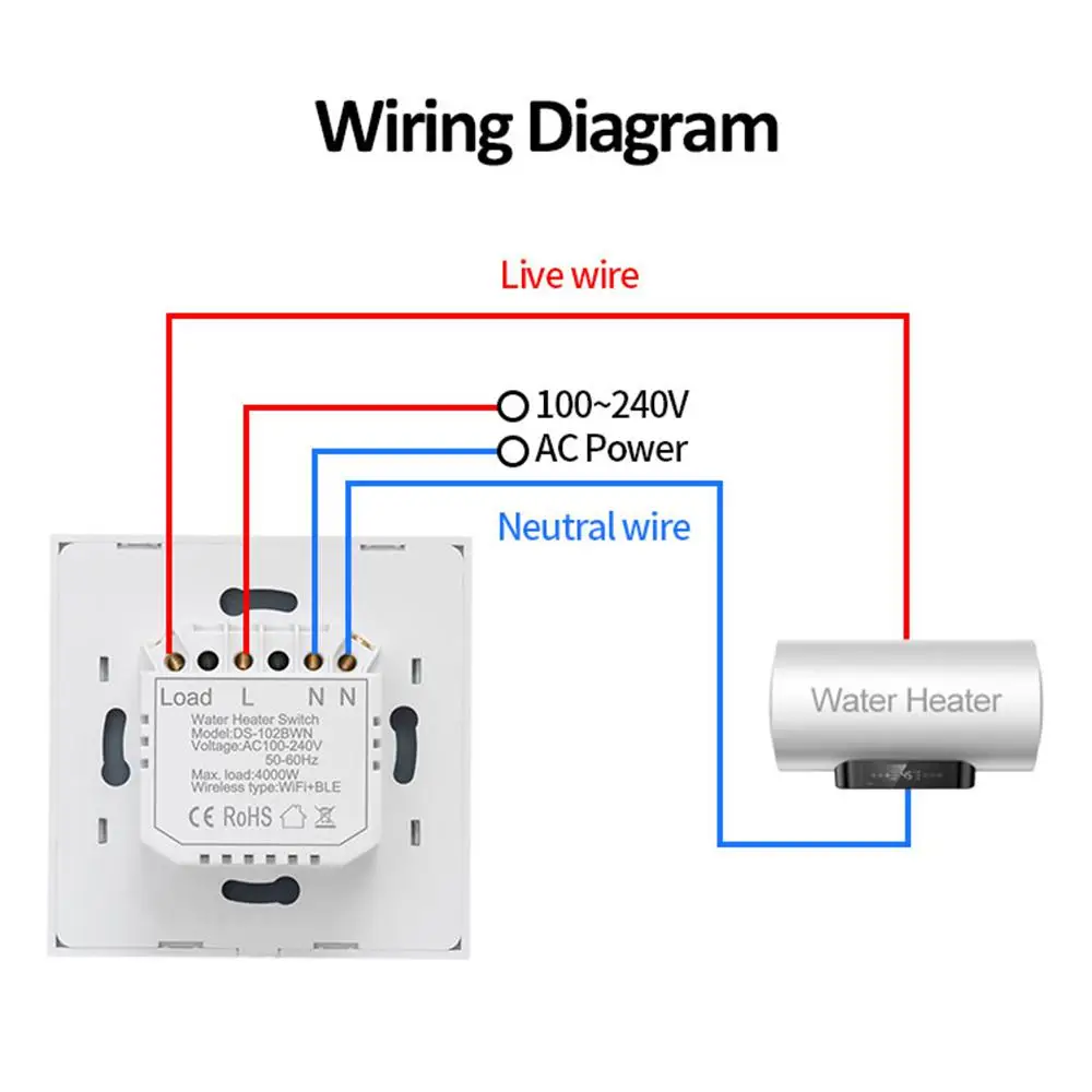 Умный выключатель водонагревателя Tuya Wifi 20A для приложения Smart Life Настенный выключатель с дистанционным управлением по времени Работы с домашней Alexa 0