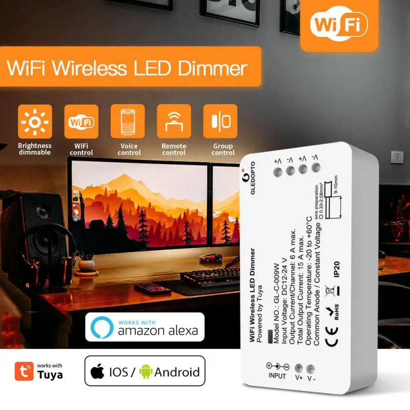 Управление приложением Wi-Fi Rgb с регулируемой яркостью Работает с дисплеем Amazon Home Scene, полосным выключателем света Беспроводной Tuya