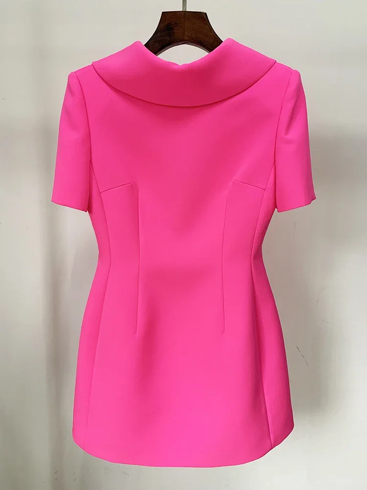 Хай-СТРИТ, новейшая мода 2023, дизайнерское женское платье Eleagnt с коротким рукавом и V-образным бантом сзади, ярко-розовое