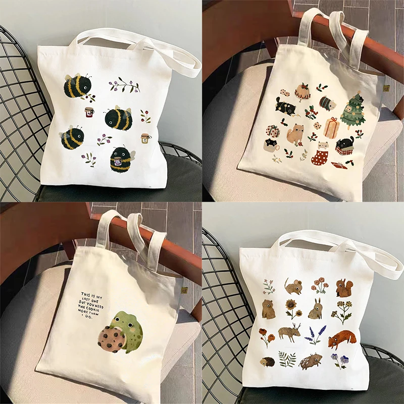 Холщовая женская дизайнерская сумка-тоут 2021, модная повседневная сумка для девочек, большая вместительность, на плечо с милым принтом пчелы 