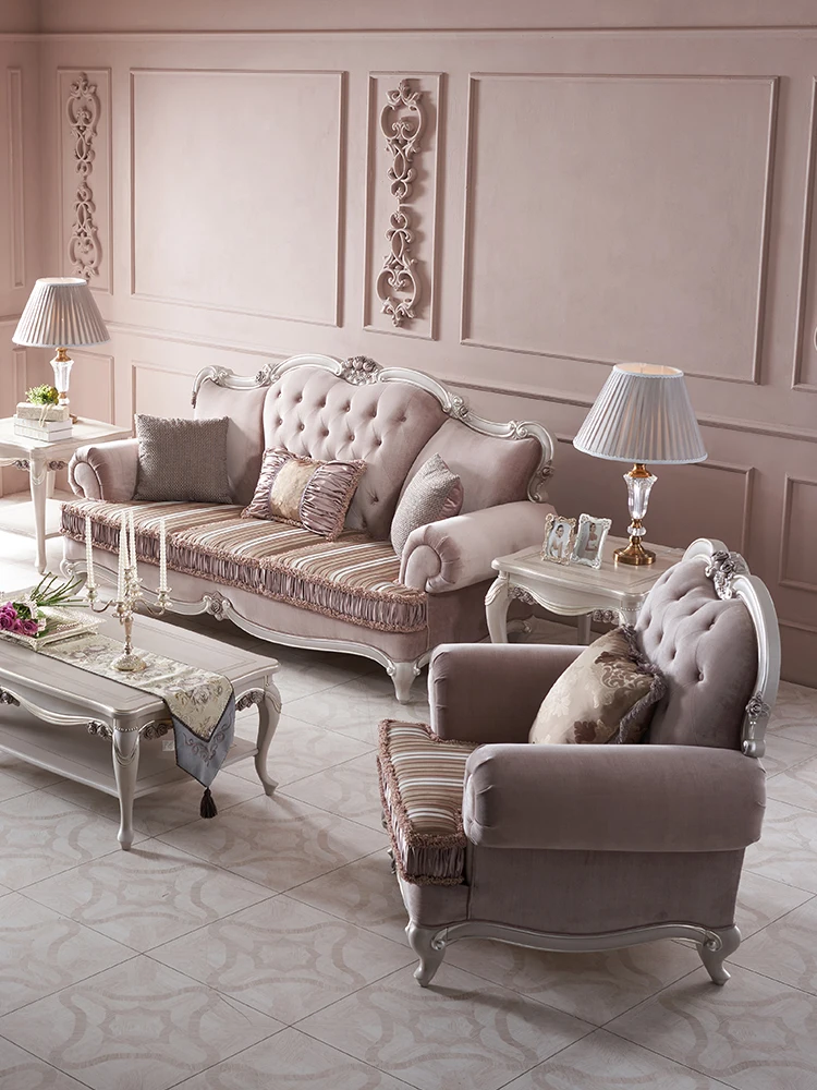 Мебель во французском стиле Вилла в европейском стиле резной тканевый диван из массива дерева на молнии фланелевый роскошный диван 1