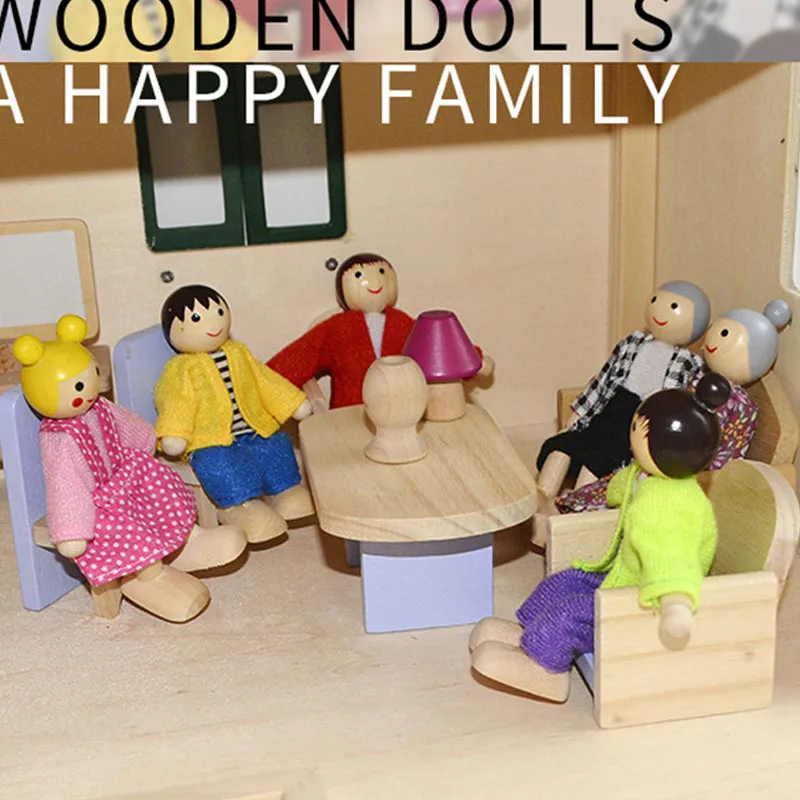 Новая Деревянная мебель Миниатюрная игрушка Мини Деревянные куклы Семейные Куклы Дети Игрушки для игр в детском доме Подарки для мальчиков и девочек 1