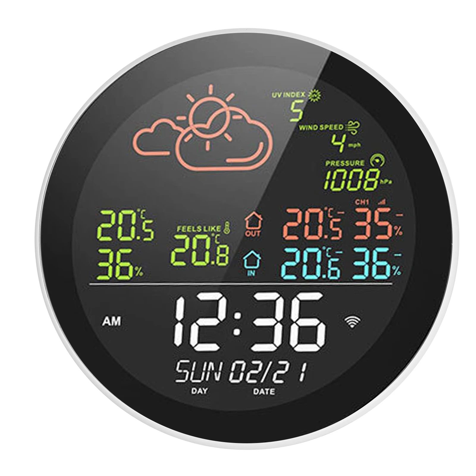 Умная метеостанция TUYA Wifi с часами, измерителем температуры и влажности, цветным экраном, погодными часами, датчиком температуры и влажности. 1