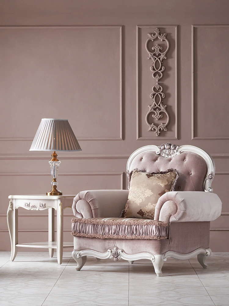 Мебель во французском стиле Вилла в европейском стиле резной тканевый диван из массива дерева на молнии фланелевый роскошный диван 2