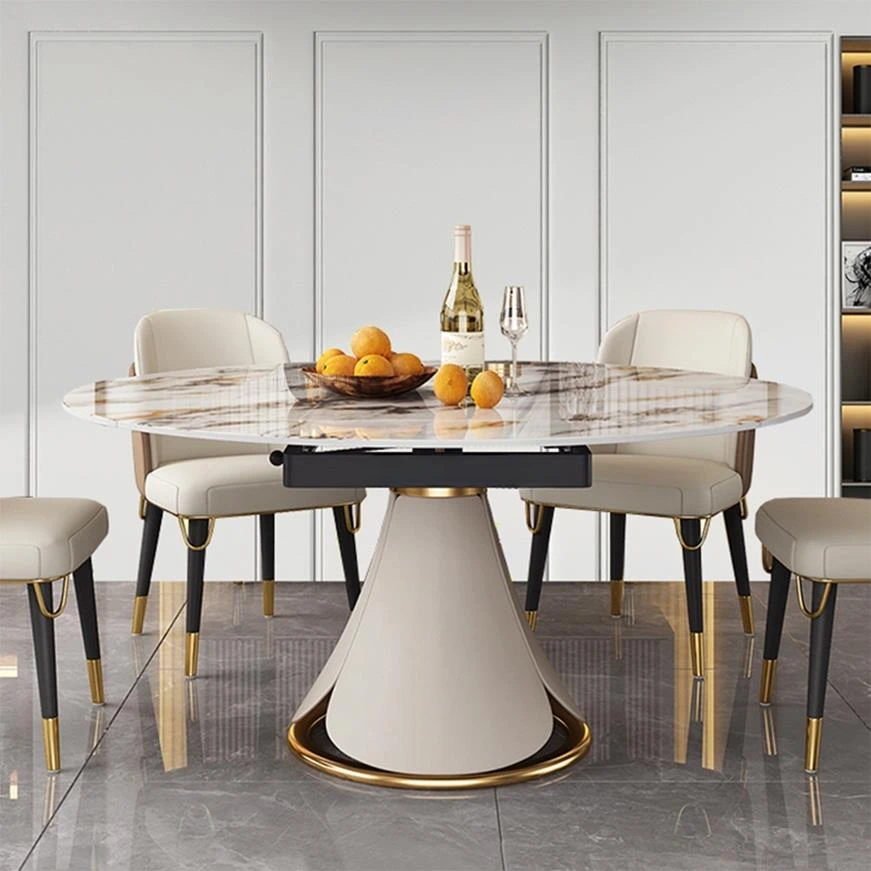 Раздвижные столы в скандинавском стиле с поворотным столом Кухонная роскошная Мелкая бытовая мебель Мраморный круглый обеденный стол с набором из 6 стульев 2