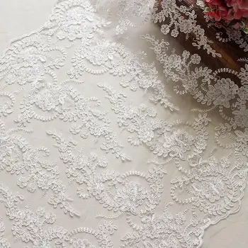 3 метра Новой вышитой кружевной ткани 2016 года, Белоснежная кружевная отделка для свадебного платья, высококачественные блестки, жаккардовая кружевная ткань.