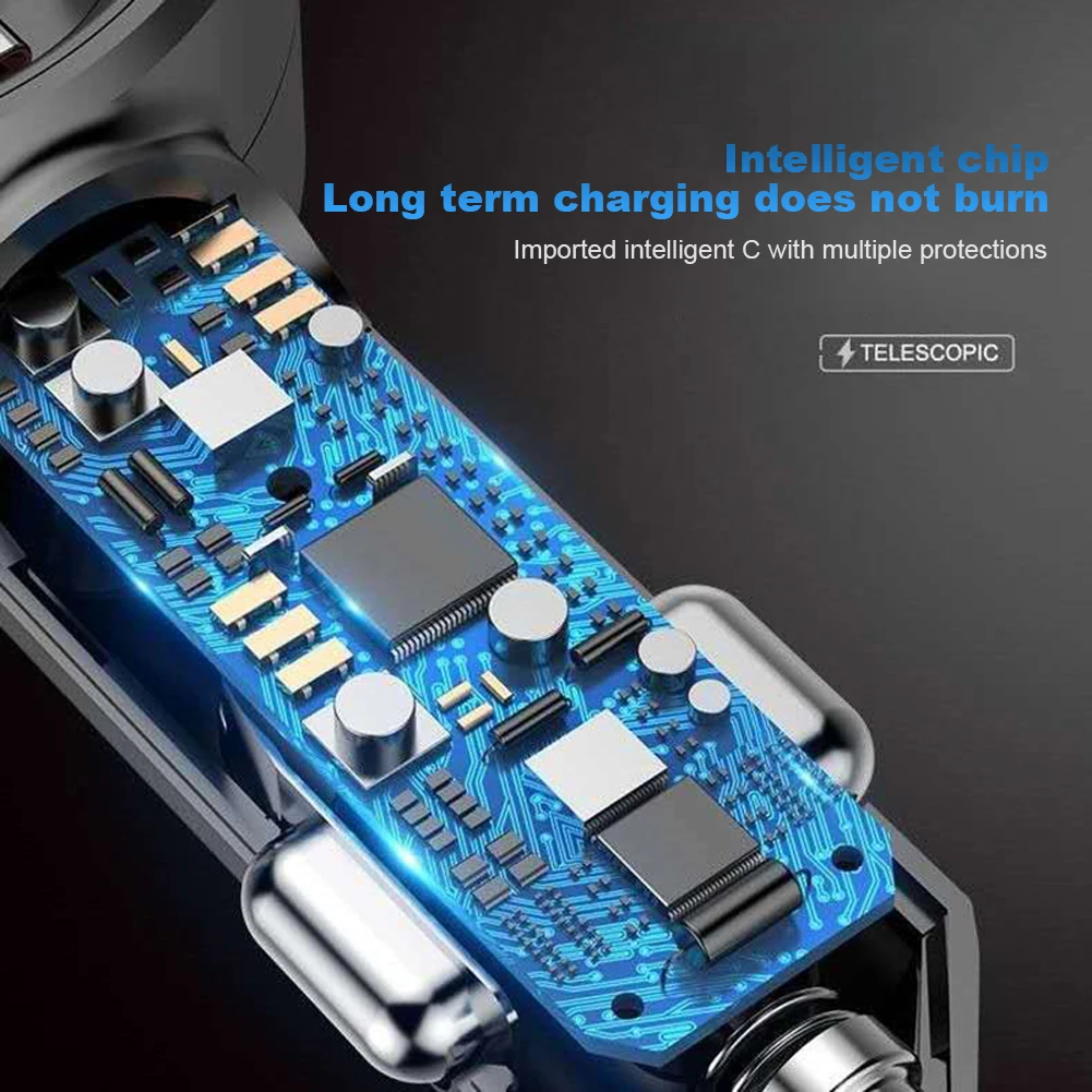 Автомобильное Зарядное Устройство 3 в 1 18 Вт Выдвижной Адаптер Зарядного Устройства Micro USB Кабель Type C Для Зарядки Автомобильного Телефона iPhone Xiaomi 3