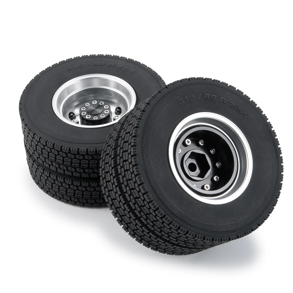Комплект шин YEAHRUN Tamiya Wheels, алюминиевый обод заднего колеса, ступица и резиновые шины для 1/14 радиоуправляемого тягача с прицепом 3