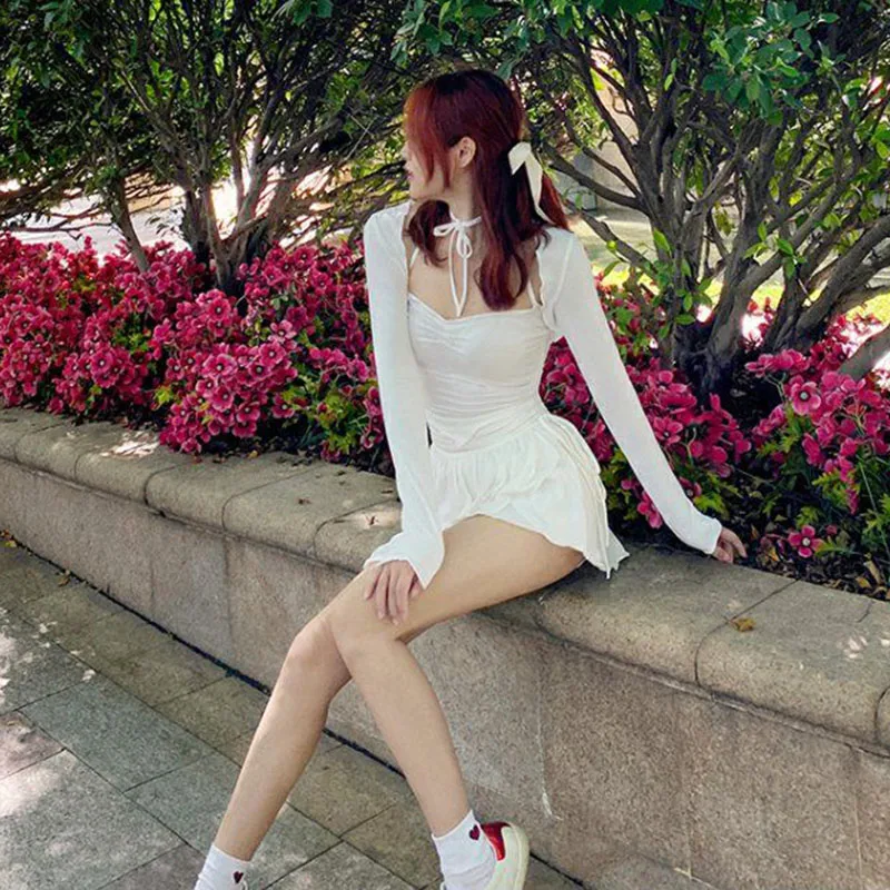 Летние белые мини-юбки Lucyever в корейском стиле, плиссированная юбка с завышенной талией, нерегулярный шнурок, Универсальные короткие юбки в девчачьем стиле 3