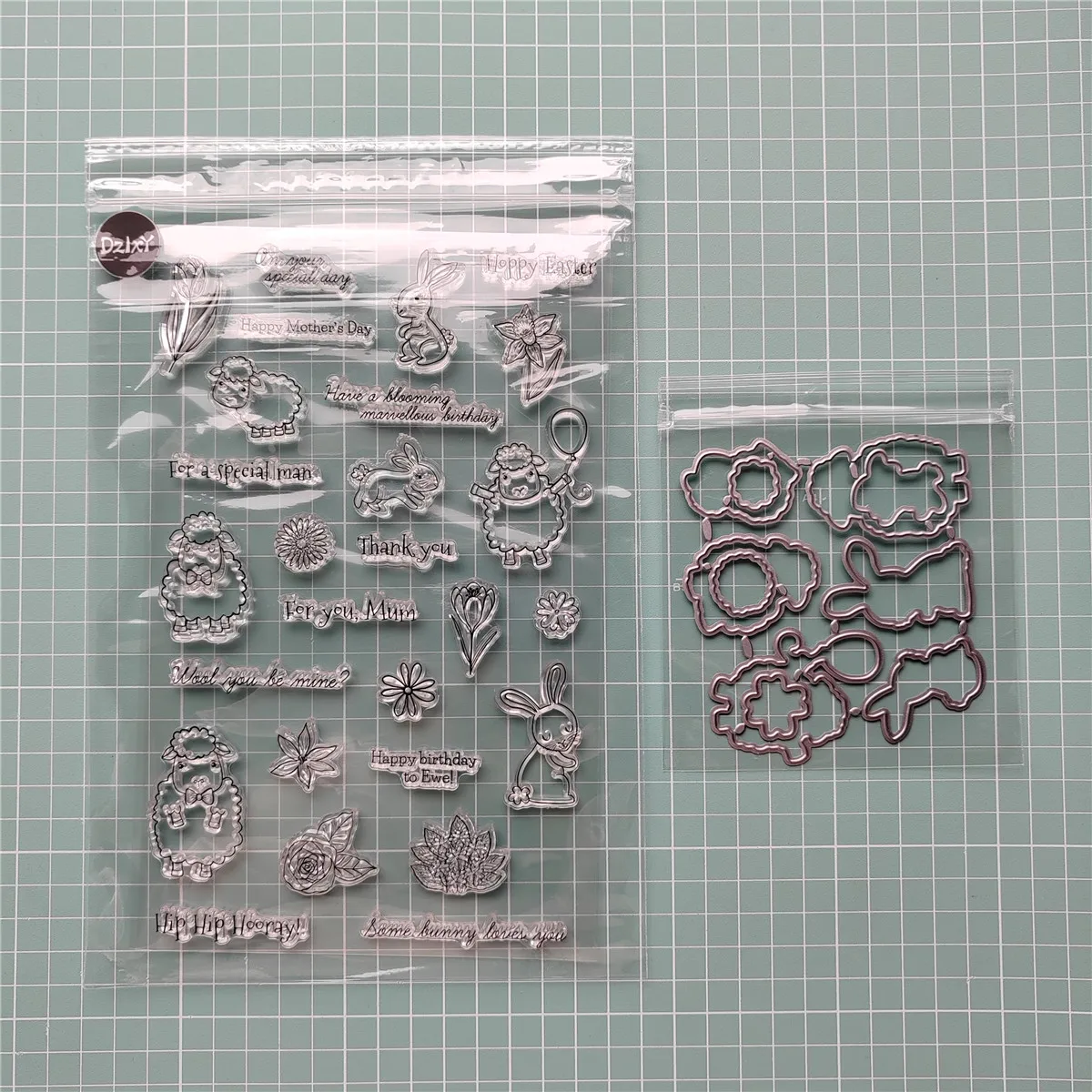 Прозрачные штампы DzIxY Rabbit Sheep и металлические режущие матрицы для изготовления открыток Набор прозрачных печатей Трафареты для тиснения бумаги Поделки 3